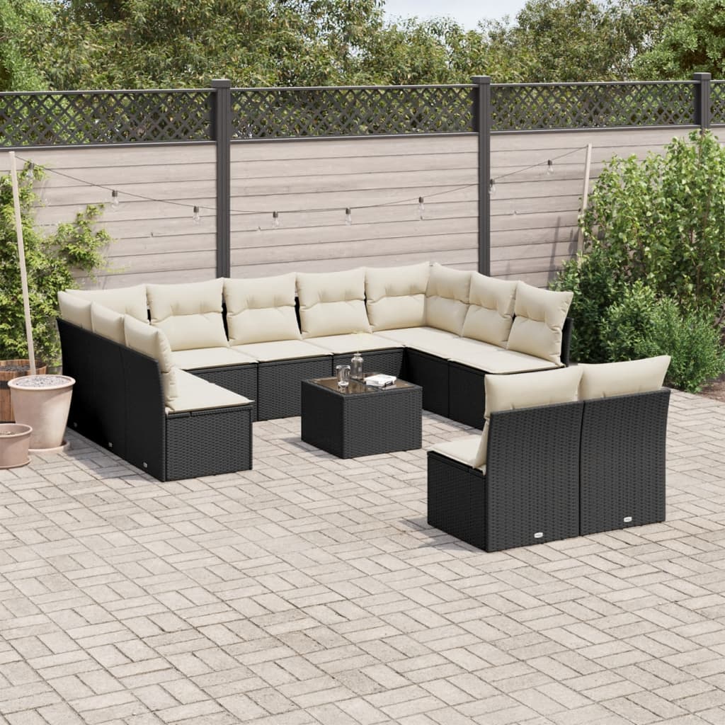 12-delige Loungeset met kussens poly rattan zwart is nu te koop bij PeponiXL, paradijselijk wonen!