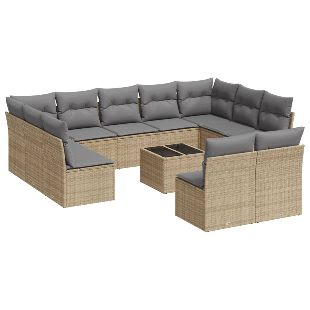 12-delige Loungeset met kussens poly rattan beige is nu te koop bij PeponiXL, paradijselijk wonen!