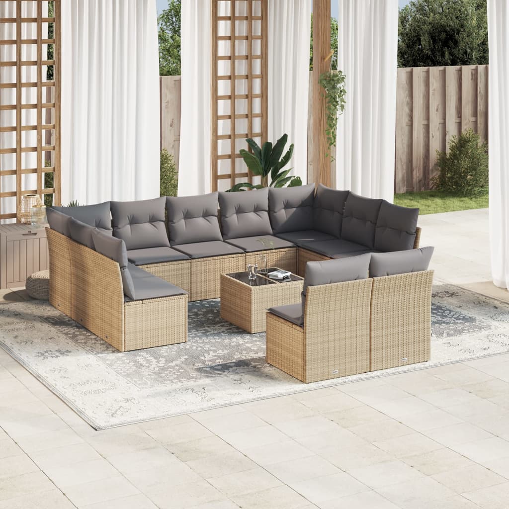 12-delige Loungeset met kussens poly rattan beige is nu te koop bij PeponiXL, paradijselijk wonen!