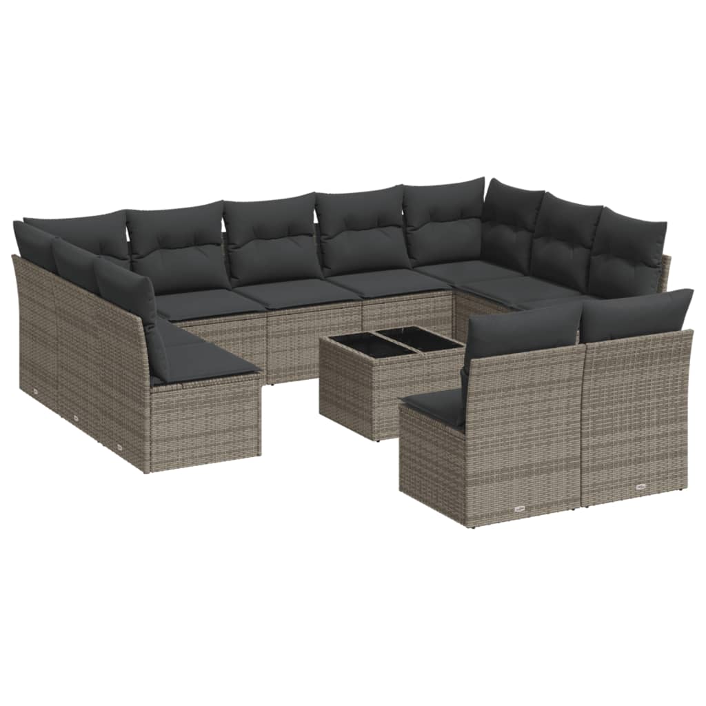 12-delige Loungeset met kussens poly rattan grijs is nu te koop bij PeponiXL, paradijselijk wonen!