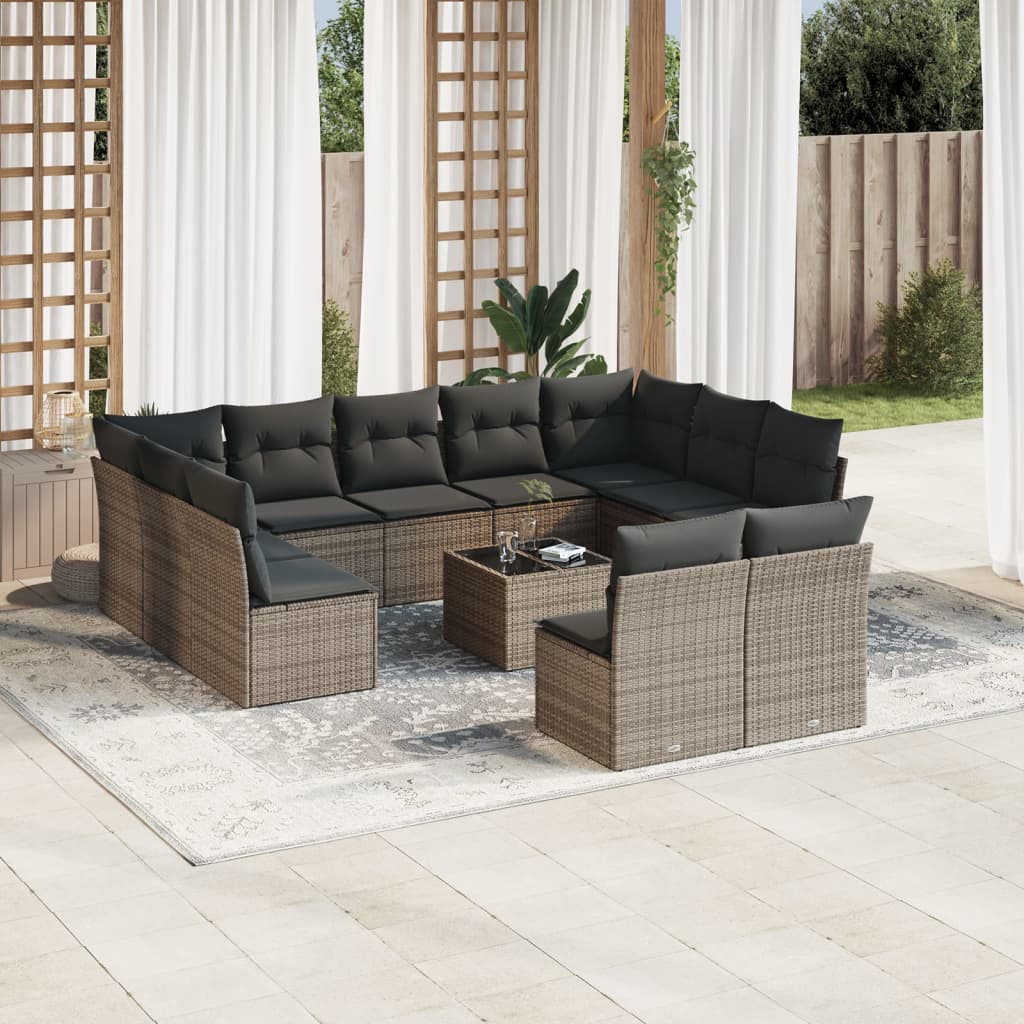 12-delige Loungeset met kussens poly rattan grijs is nu te koop bij PeponiXL, paradijselijk wonen!