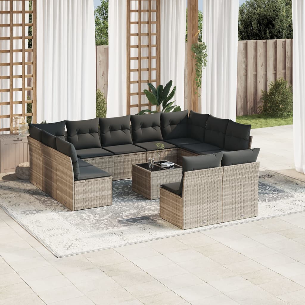 12-delige Loungeset met kussens poly rattan lichtgrijs is nu te koop bij PeponiXL, paradijselijk wonen!
