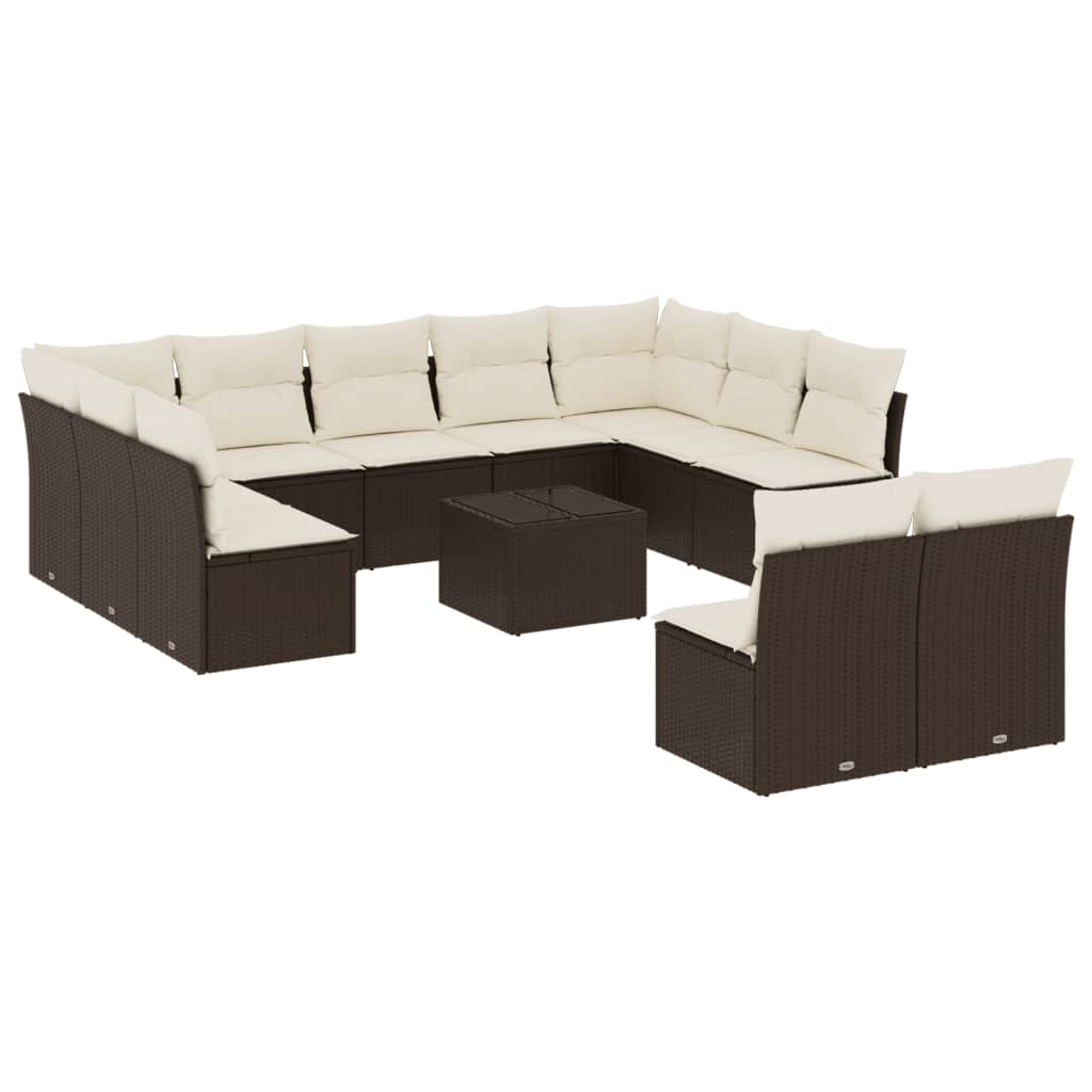 12-delige Loungeset met kussens poly rattan bruin is nu te koop bij PeponiXL, paradijselijk wonen!