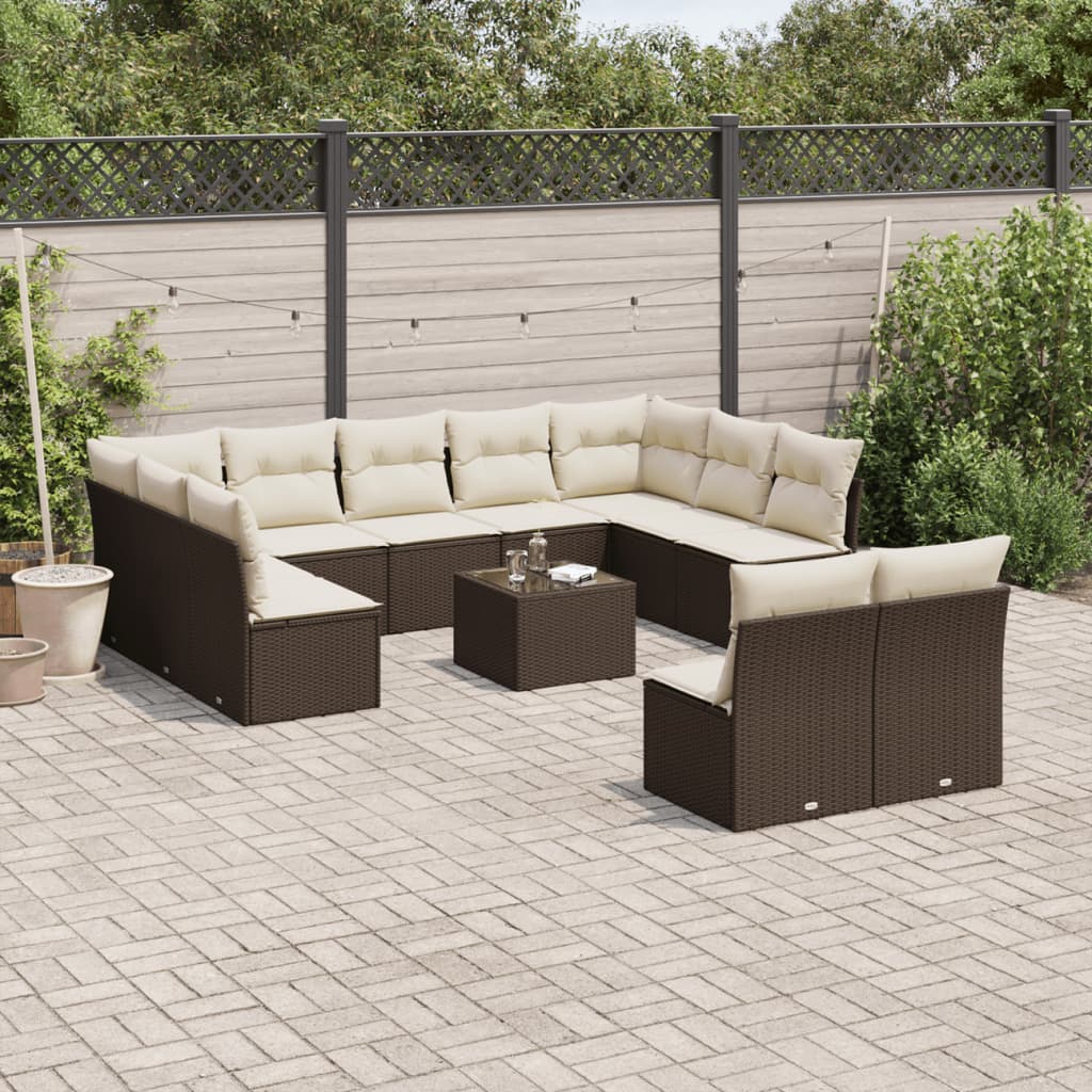 12-delige Loungeset met kussens poly rattan bruin is nu te koop bij PeponiXL, paradijselijk wonen!
