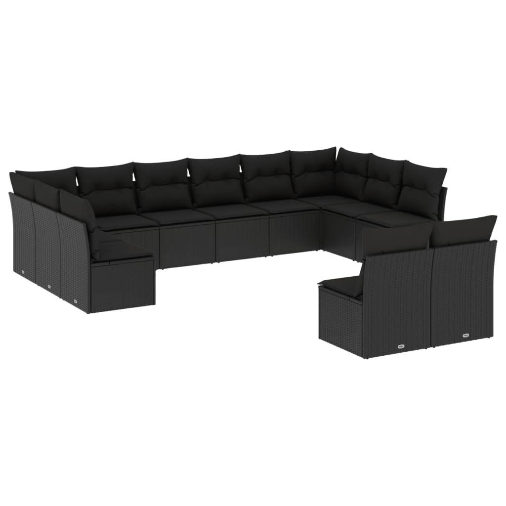 12-delige Loungeset met kussens poly rattan zwart is nu te koop bij PeponiXL, paradijselijk wonen!