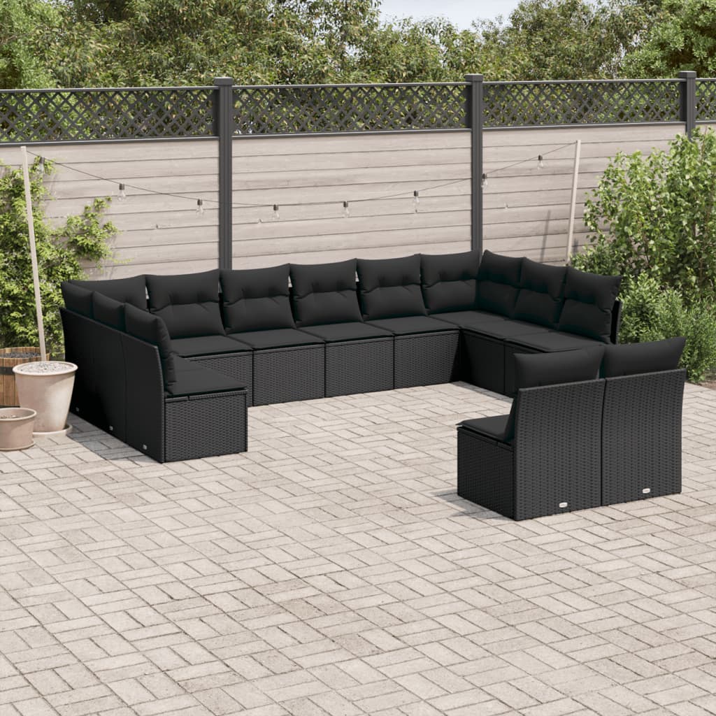 12-delige Loungeset met kussens poly rattan zwart is nu te koop bij PeponiXL, paradijselijk wonen!