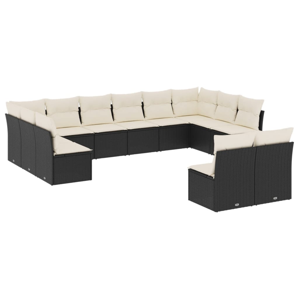 12-delige Loungeset met kussens poly rattan zwart is nu te koop bij PeponiXL, paradijselijk wonen!