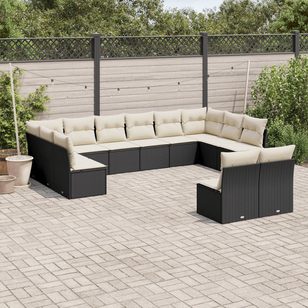 12-delige Loungeset met kussens poly rattan zwart is nu te koop bij PeponiXL, paradijselijk wonen!