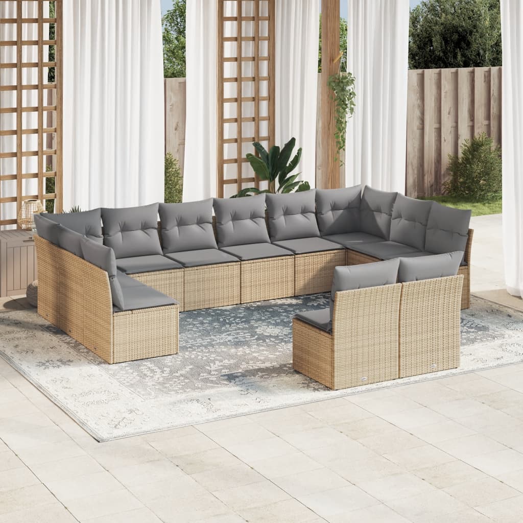12-delige Loungeset met kussens poly rattan beige is nu te koop bij PeponiXL, paradijselijk wonen!