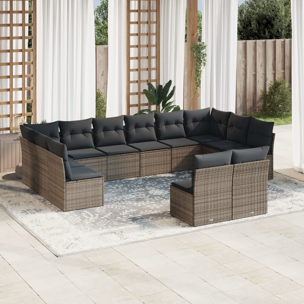 12-delige Loungeset met kussens poly rattan grijs is nu te koop bij PeponiXL, paradijselijk wonen!