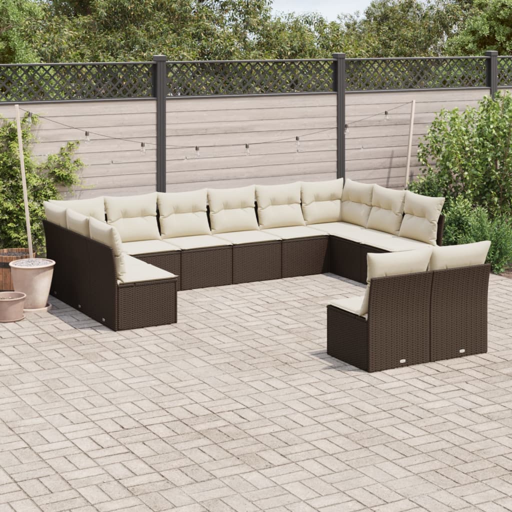12-delige Loungeset met kussens poly rattan bruin is nu te koop bij PeponiXL, paradijselijk wonen!