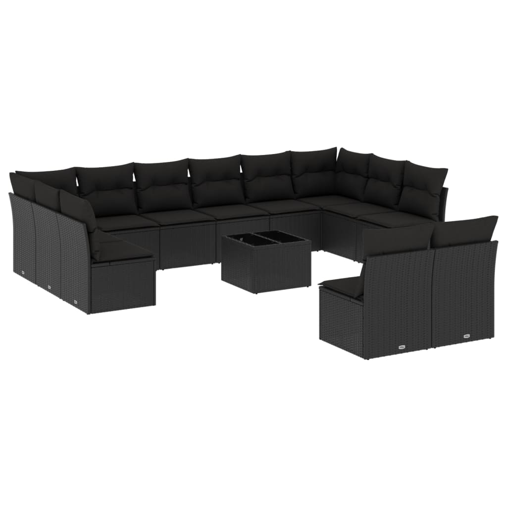 13-delige Loungeset met kussens poly rattan zwart is nu te koop bij PeponiXL, paradijselijk wonen!