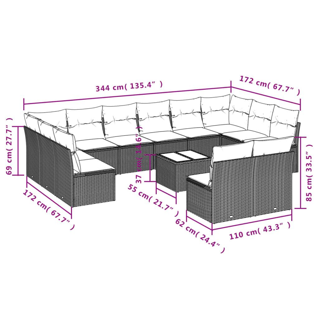 13-delige Loungeset met kussens poly rattan zwart is nu te koop bij PeponiXL, paradijselijk wonen!