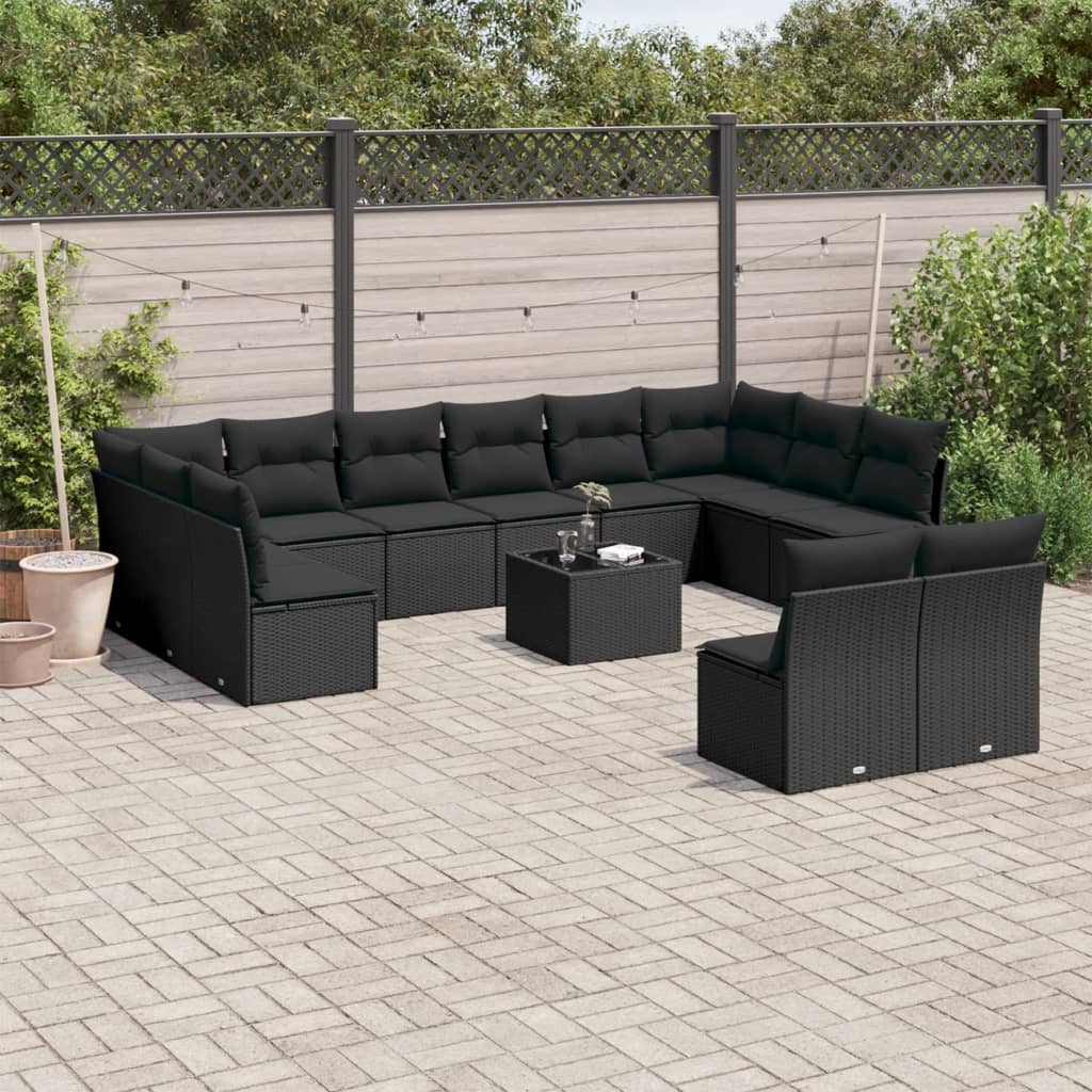 13-delige Loungeset met kussens poly rattan zwart is nu te koop bij PeponiXL, paradijselijk wonen!