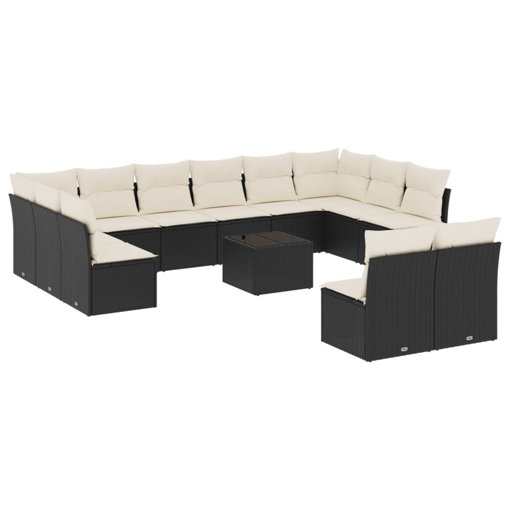 13-delige Loungeset met kussens poly rattan zwart is nu te koop bij PeponiXL, paradijselijk wonen!