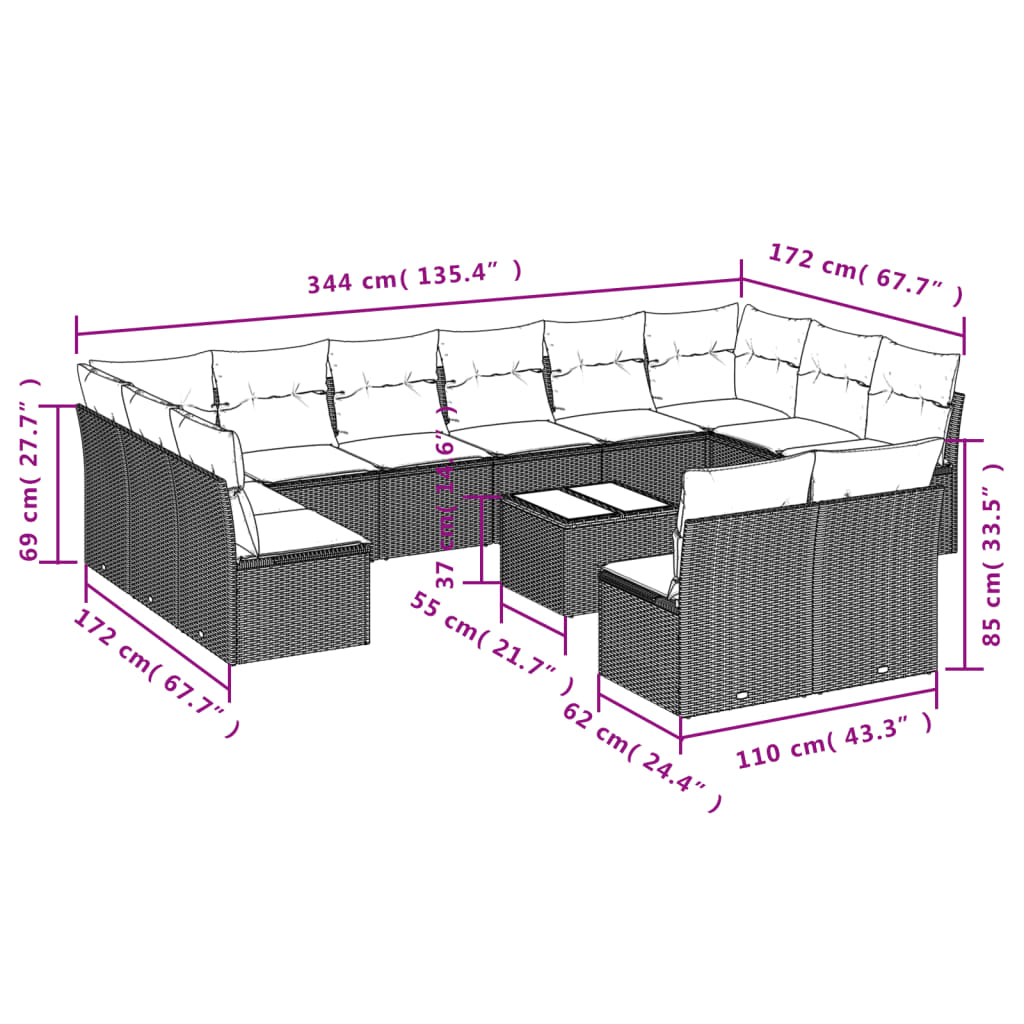 13-delige Loungeset met kussens poly rattan zwart is nu te koop bij PeponiXL, paradijselijk wonen!