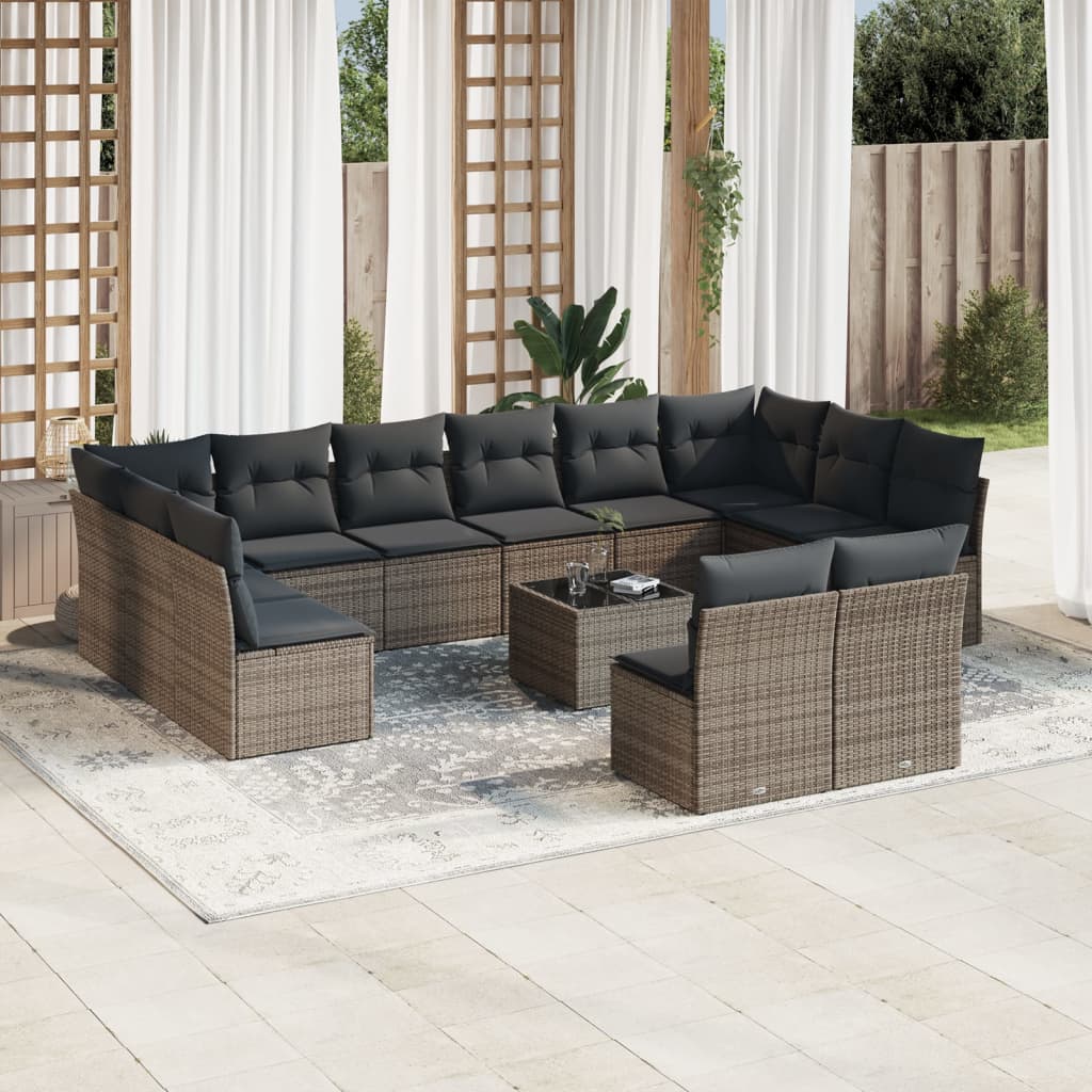 13-delige Loungeset met kussens poly rattan grijs is nu te koop bij PeponiXL, paradijselijk wonen!