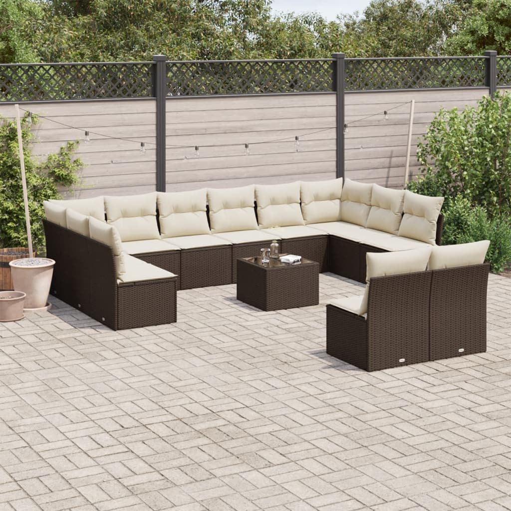 13-delige Loungeset met kussens poly rattan bruin is nu te koop bij PeponiXL, paradijselijk wonen!