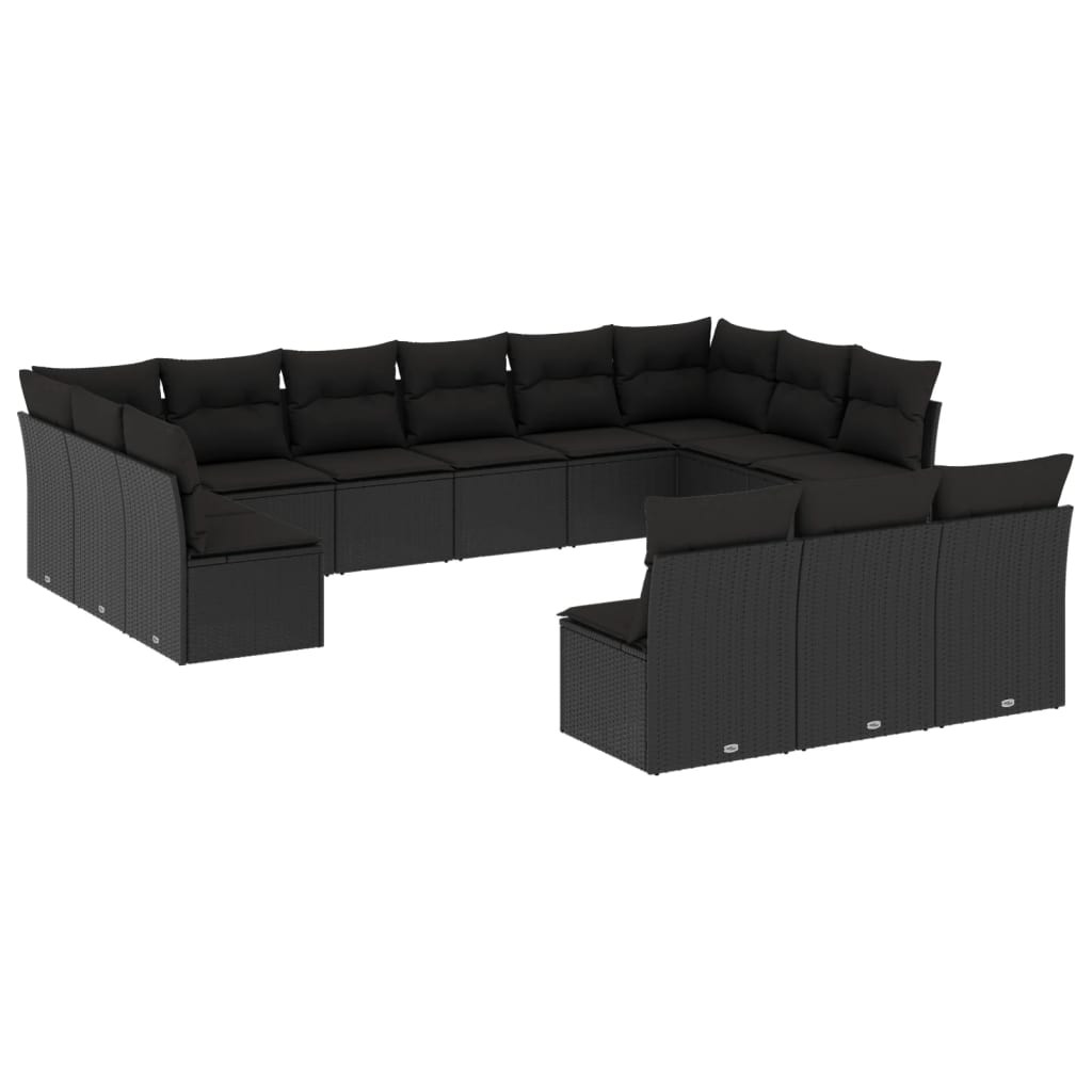 13-delige Loungeset met kussens poly rattan zwart is nu te koop bij PeponiXL, paradijselijk wonen!