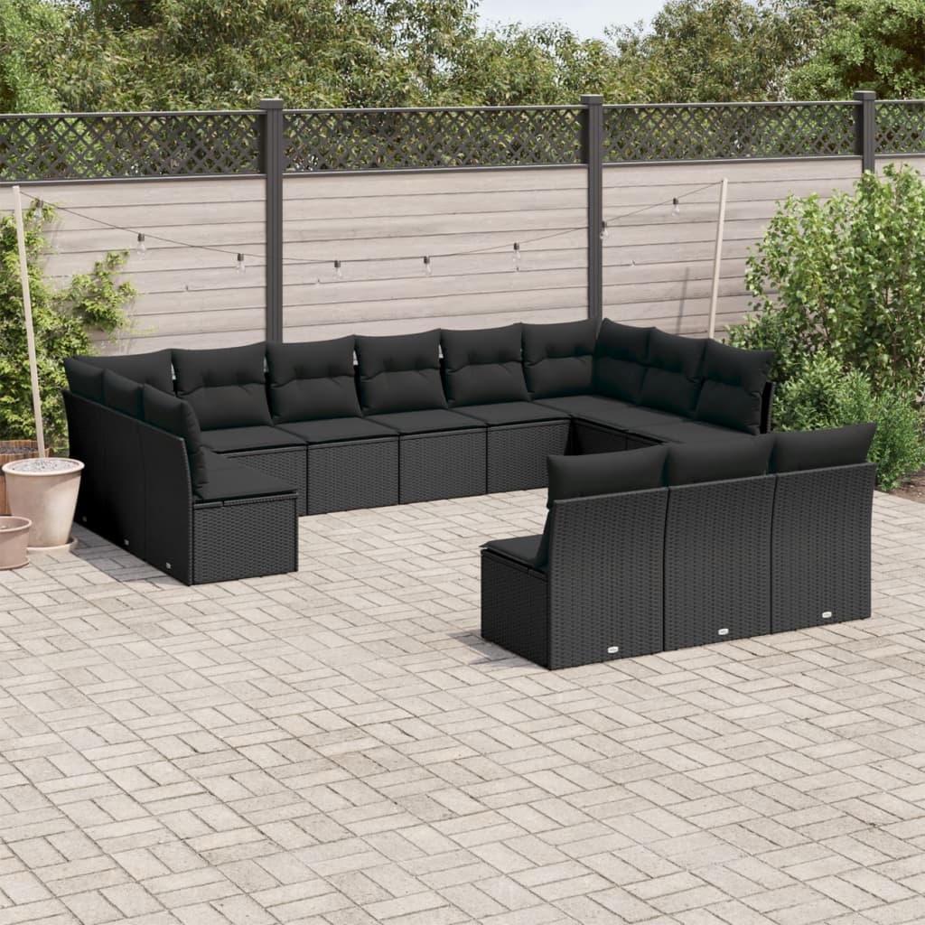 13-delige Loungeset met kussens poly rattan zwart is nu te koop bij PeponiXL, paradijselijk wonen!