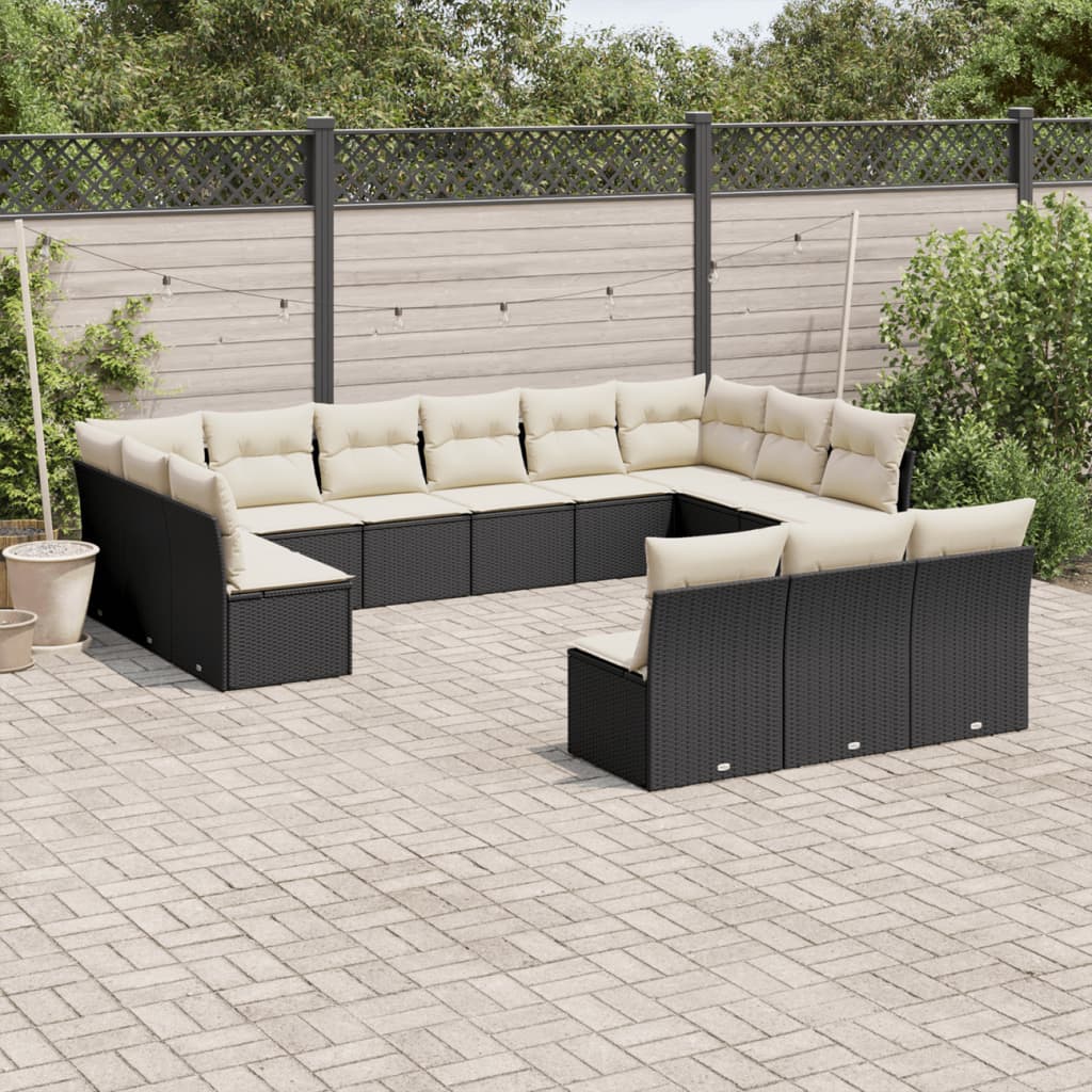 13-delige Loungeset met kussens poly rattan zwart is nu te koop bij PeponiXL, paradijselijk wonen!