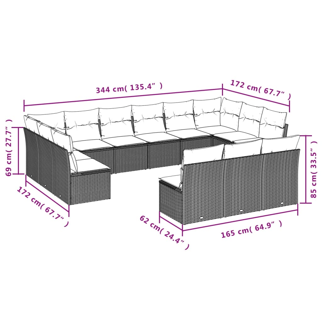 13-delige Loungeset met kussens poly rattan grijs is nu te koop bij PeponiXL, paradijselijk wonen!