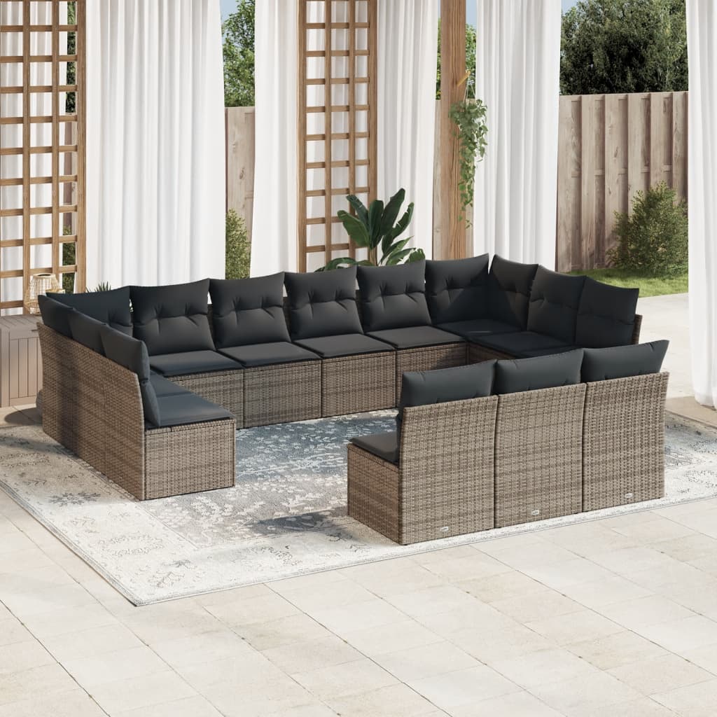 13-delige Loungeset met kussens poly rattan grijs is nu te koop bij PeponiXL, paradijselijk wonen!