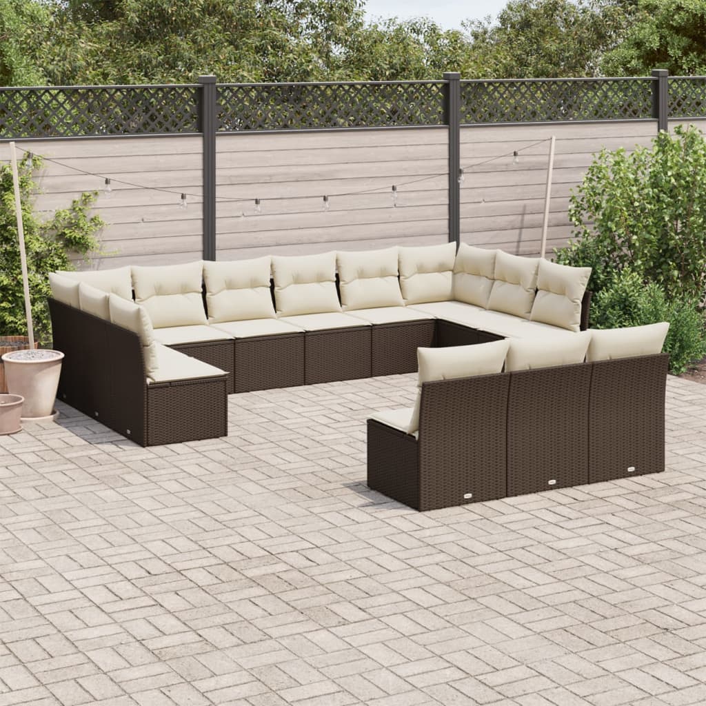 13-delige Loungeset met kussens poly rattan bruin is nu te koop bij PeponiXL, paradijselijk wonen!