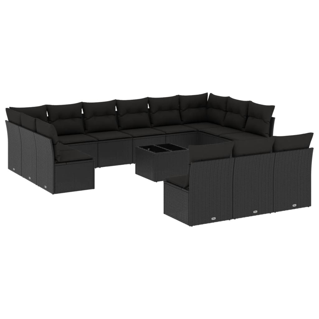 14-delige Loungeset met kussens poly rattan zwart is nu te koop bij PeponiXL, paradijselijk wonen!