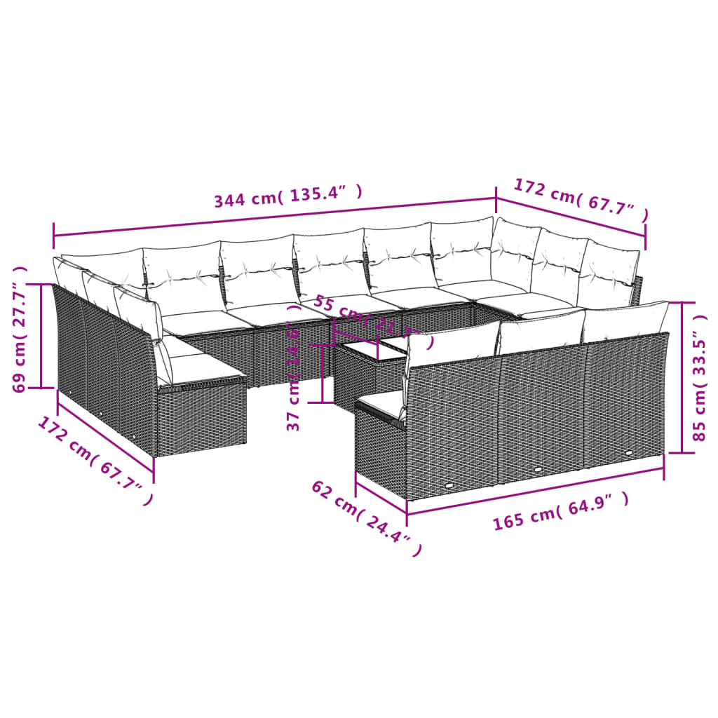 14-delige Loungeset met kussens poly rattan zwart is nu te koop bij PeponiXL, paradijselijk wonen!