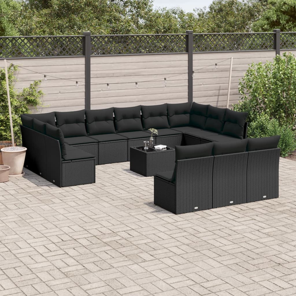 14-delige Loungeset met kussens poly rattan zwart is nu te koop bij PeponiXL, paradijselijk wonen!