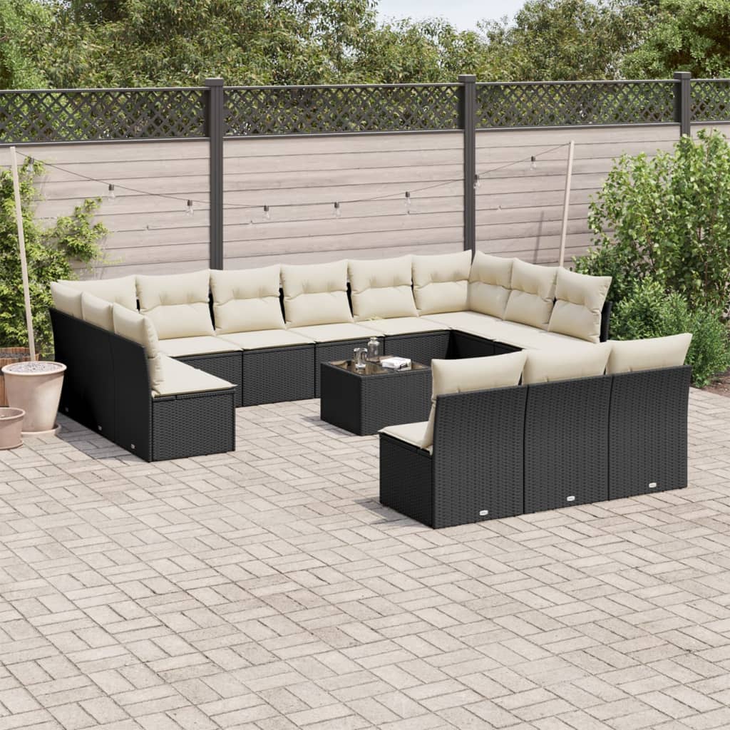 14-delige Loungeset met kussens poly rattan zwart is nu te koop bij PeponiXL, paradijselijk wonen!
