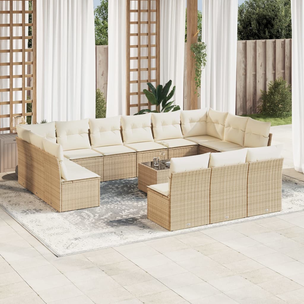 14-delige Loungeset met kussens poly rattan beige is nu te koop bij PeponiXL, paradijselijk wonen!