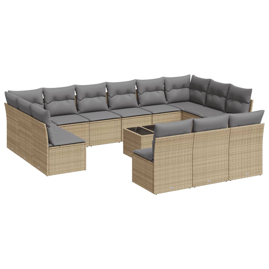 14-delige Loungeset met kussens poly rattan beige is nu te koop bij PeponiXL, paradijselijk wonen!