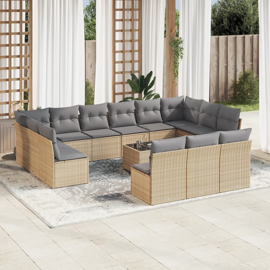 14-delige Loungeset met kussens poly rattan beige is nu te koop bij PeponiXL, paradijselijk wonen!