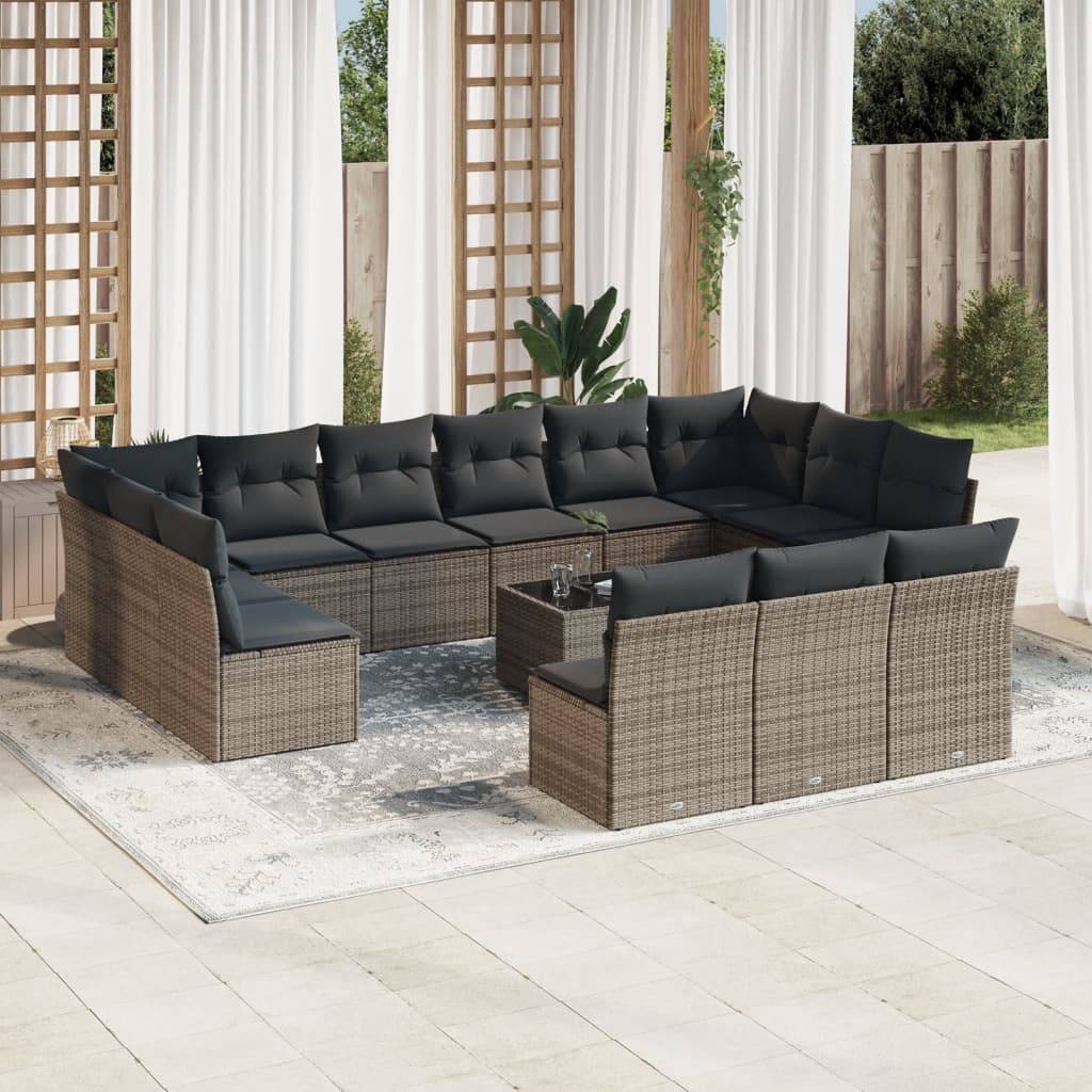 14-delige Loungeset met kussens poly rattan grijs is nu te koop bij PeponiXL, paradijselijk wonen!