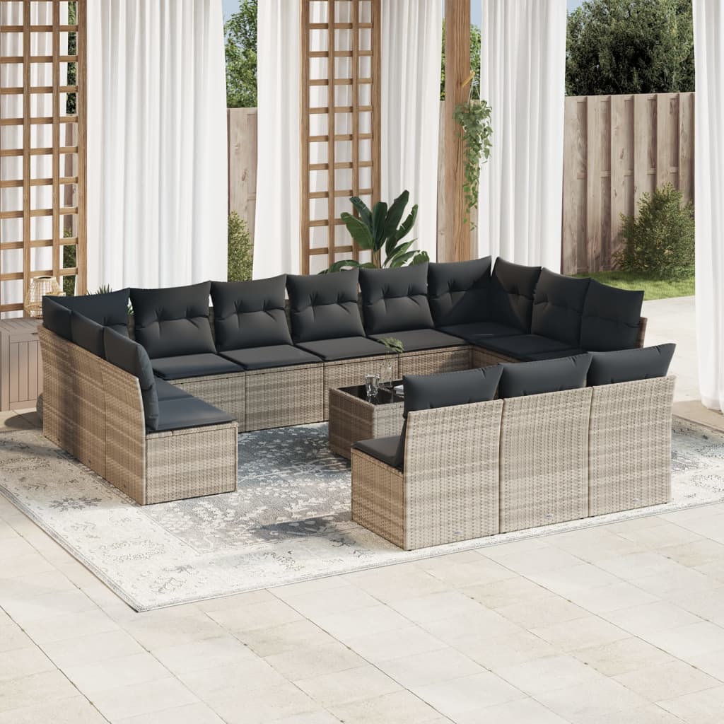 14-delige Loungeset met kussens poly rattan lichtgrijs is nu te koop bij PeponiXL, paradijselijk wonen!