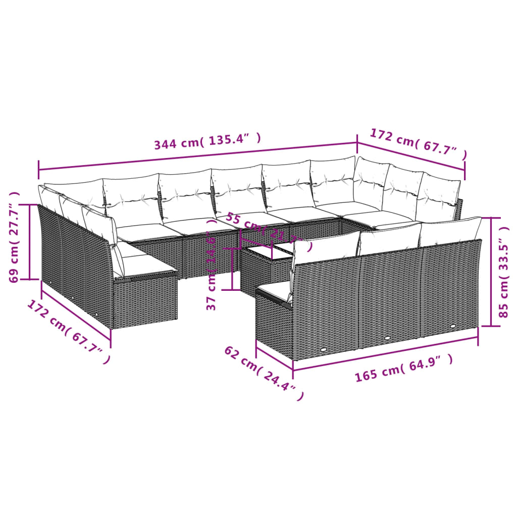 14-delige Loungeset met kussens poly rattan bruin is nu te koop bij PeponiXL, paradijselijk wonen!