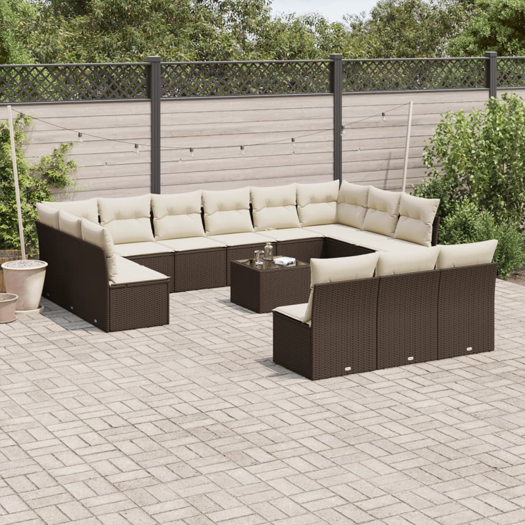 14-delige Loungeset met kussens poly rattan bruin is nu te koop bij PeponiXL, paradijselijk wonen!