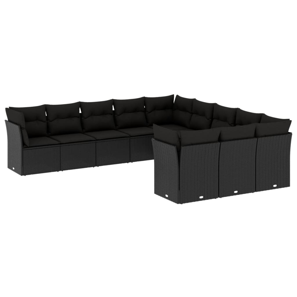 11-delige Loungeset met kussens poly rattan zwart is nu te koop bij PeponiXL, paradijselijk wonen!