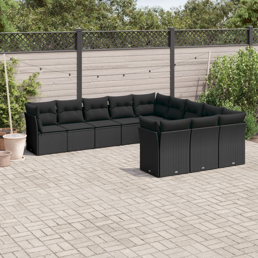 11-delige Loungeset met kussens poly rattan zwart is nu te koop bij PeponiXL, paradijselijk wonen!