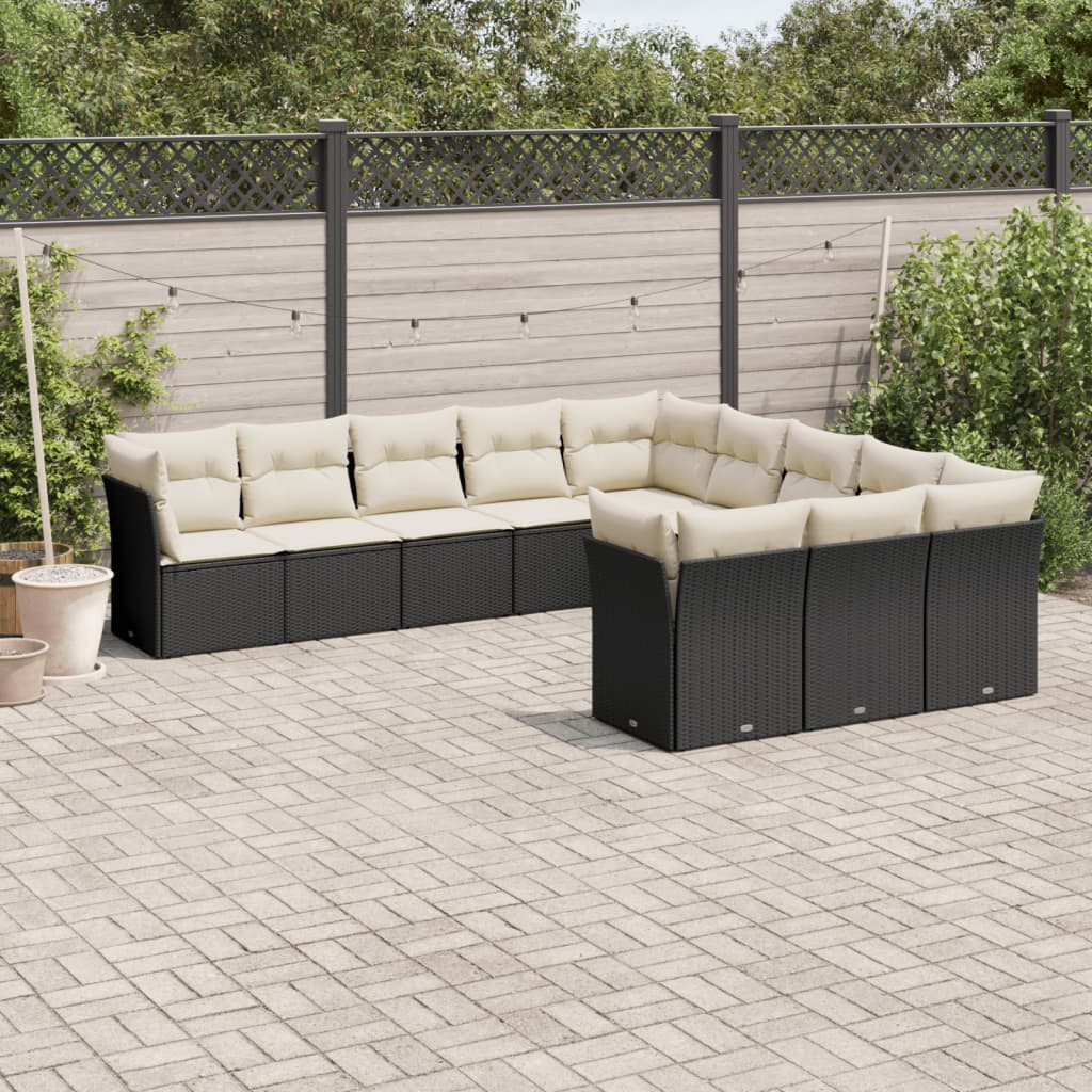 11-delige Loungeset met kussens poly rattan zwart is nu te koop bij PeponiXL, paradijselijk wonen!