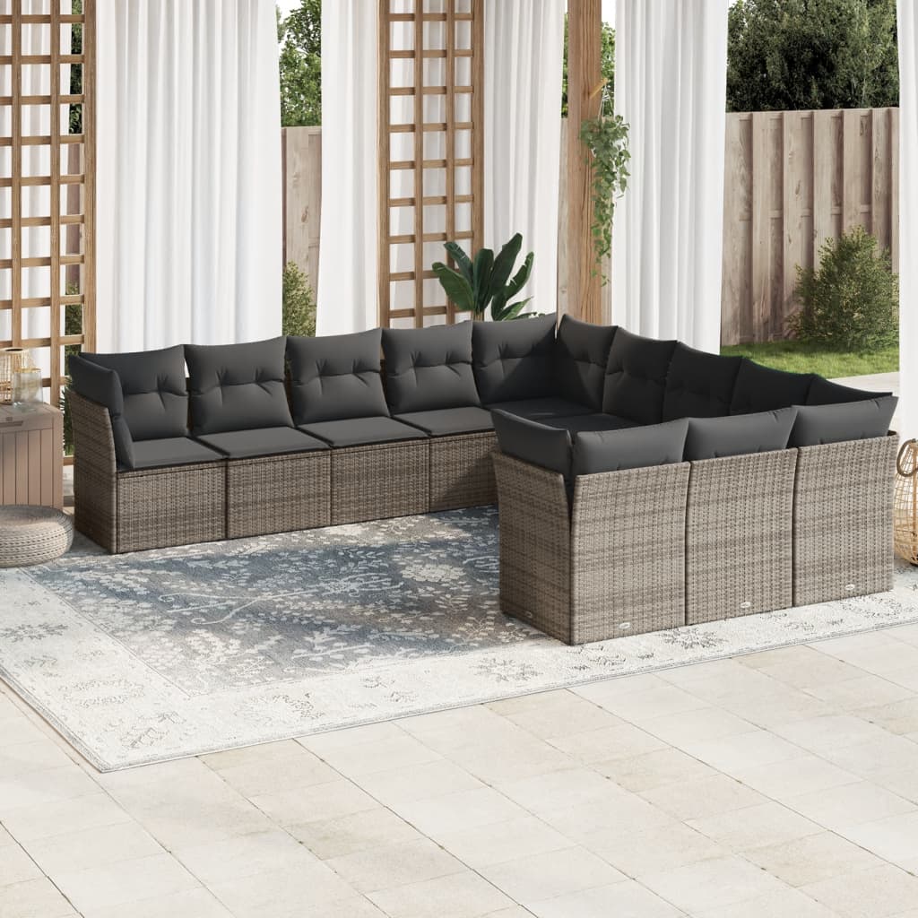 11-delige Loungeset met kussens poly rattan grijs is nu te koop bij PeponiXL, paradijselijk wonen!