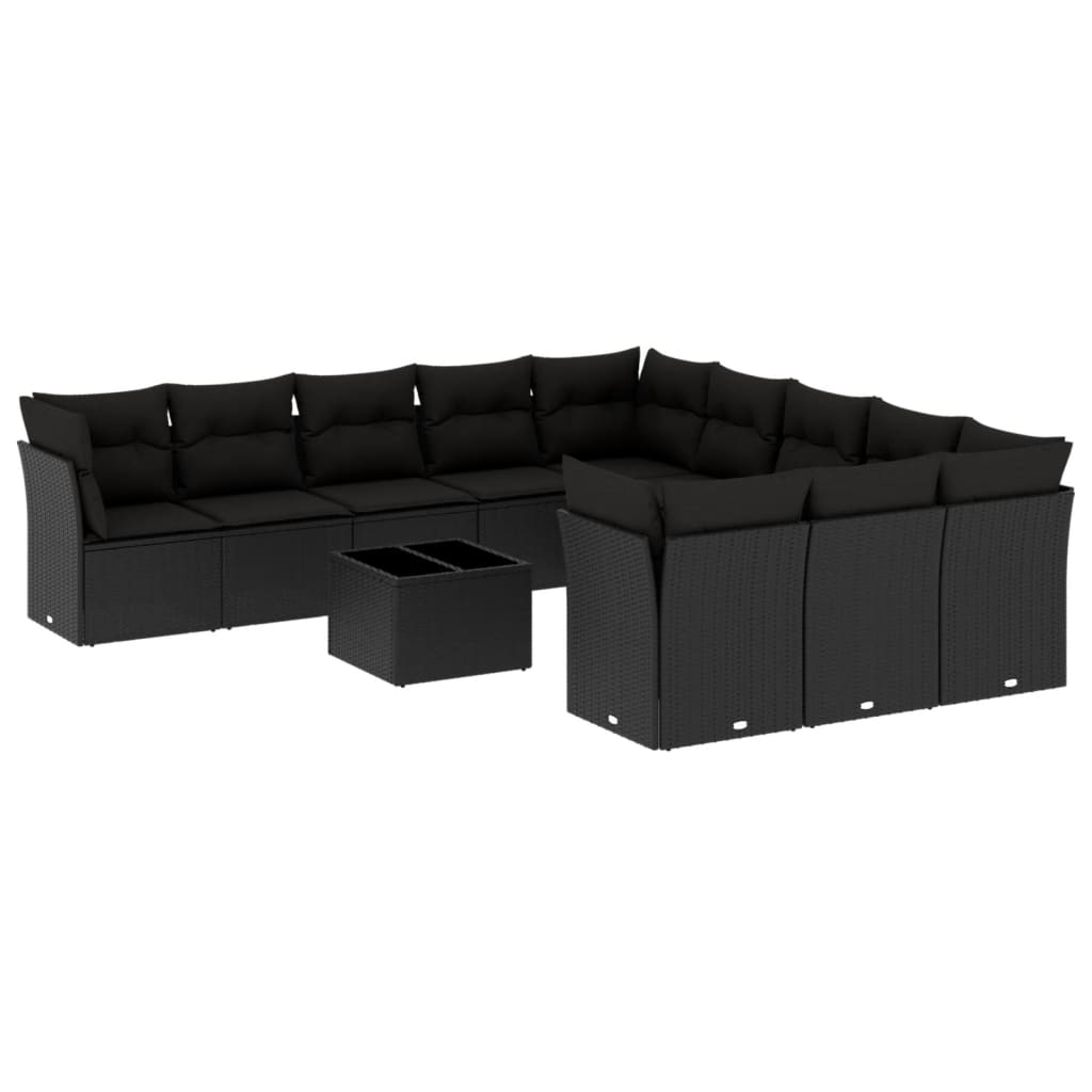12-delige Loungeset met kussens poly rattan zwart is nu te koop bij PeponiXL, paradijselijk wonen!