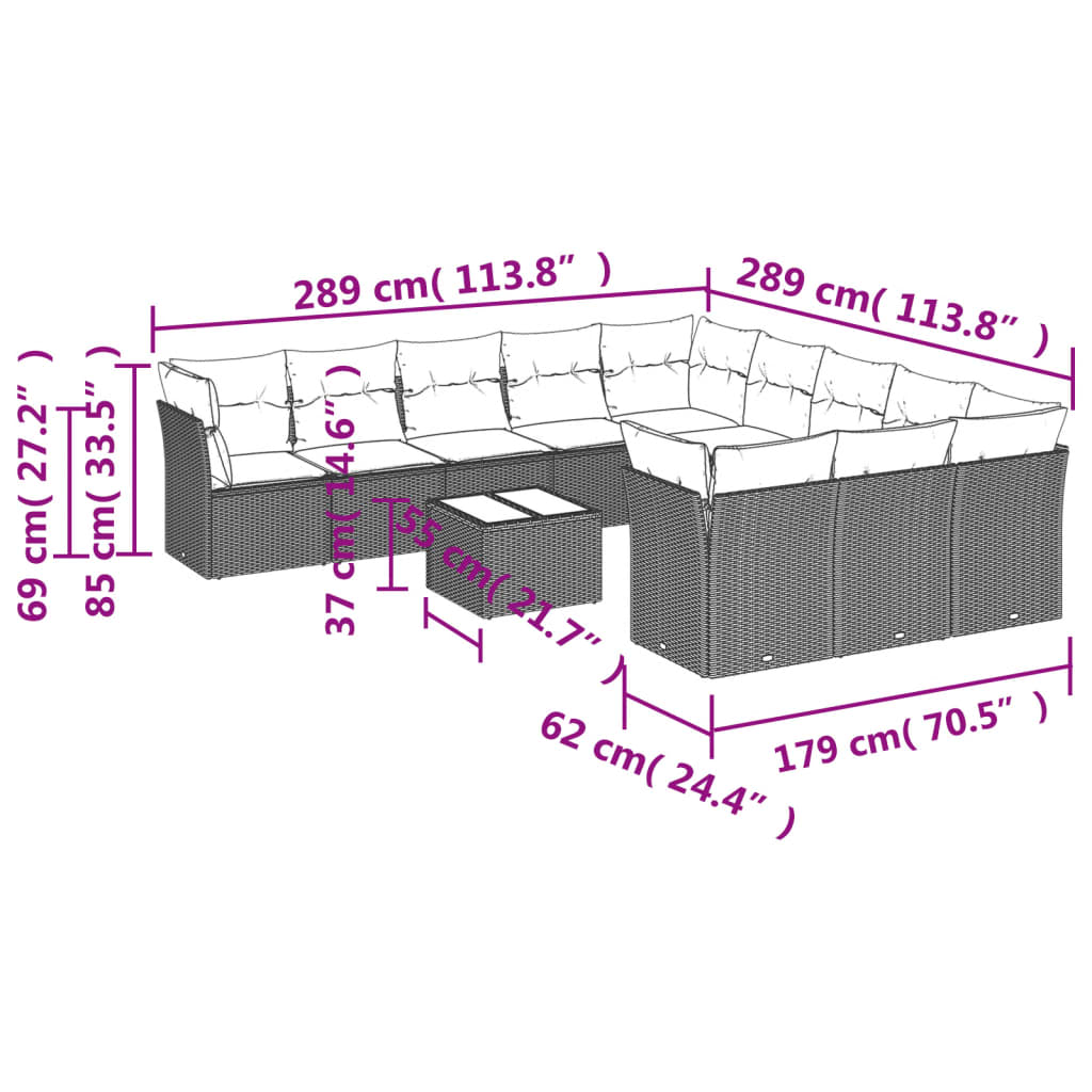 12-delige Loungeset met kussens poly rattan zwart is nu te koop bij PeponiXL, paradijselijk wonen!