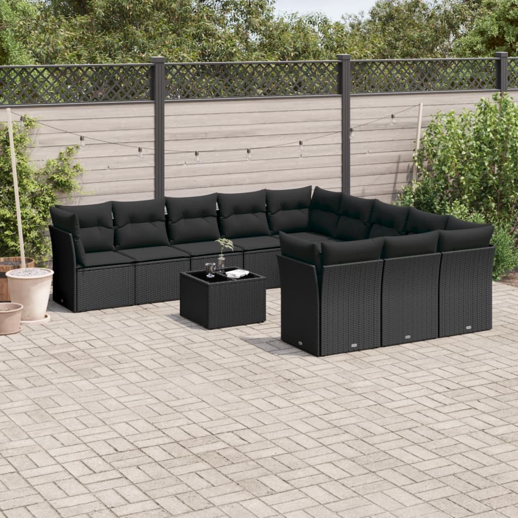 12-delige Loungeset met kussens poly rattan zwart is nu te koop bij PeponiXL, paradijselijk wonen!