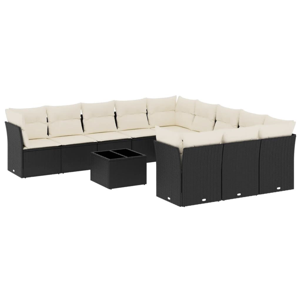 12-delige Loungeset met kussens poly rattan zwart is nu te koop bij PeponiXL, paradijselijk wonen!