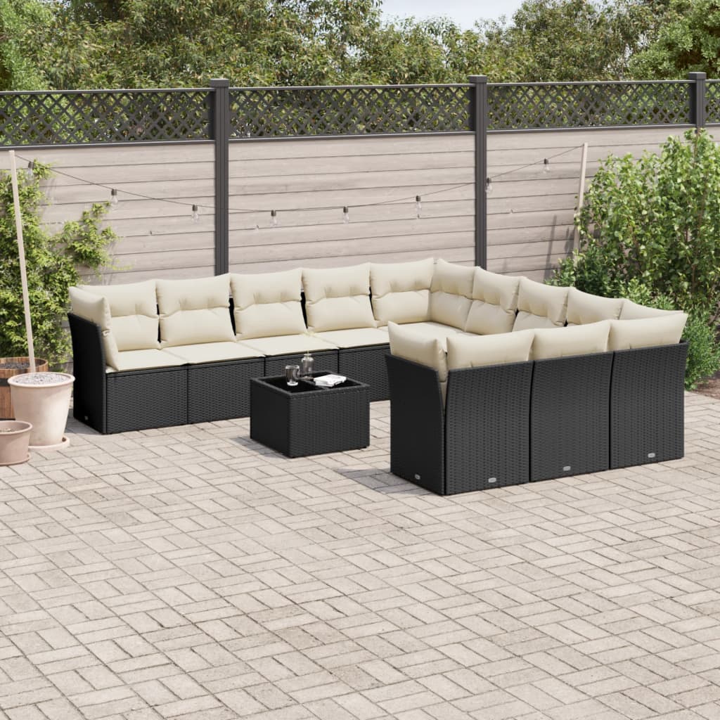 12-delige Loungeset met kussens poly rattan zwart is nu te koop bij PeponiXL, paradijselijk wonen!