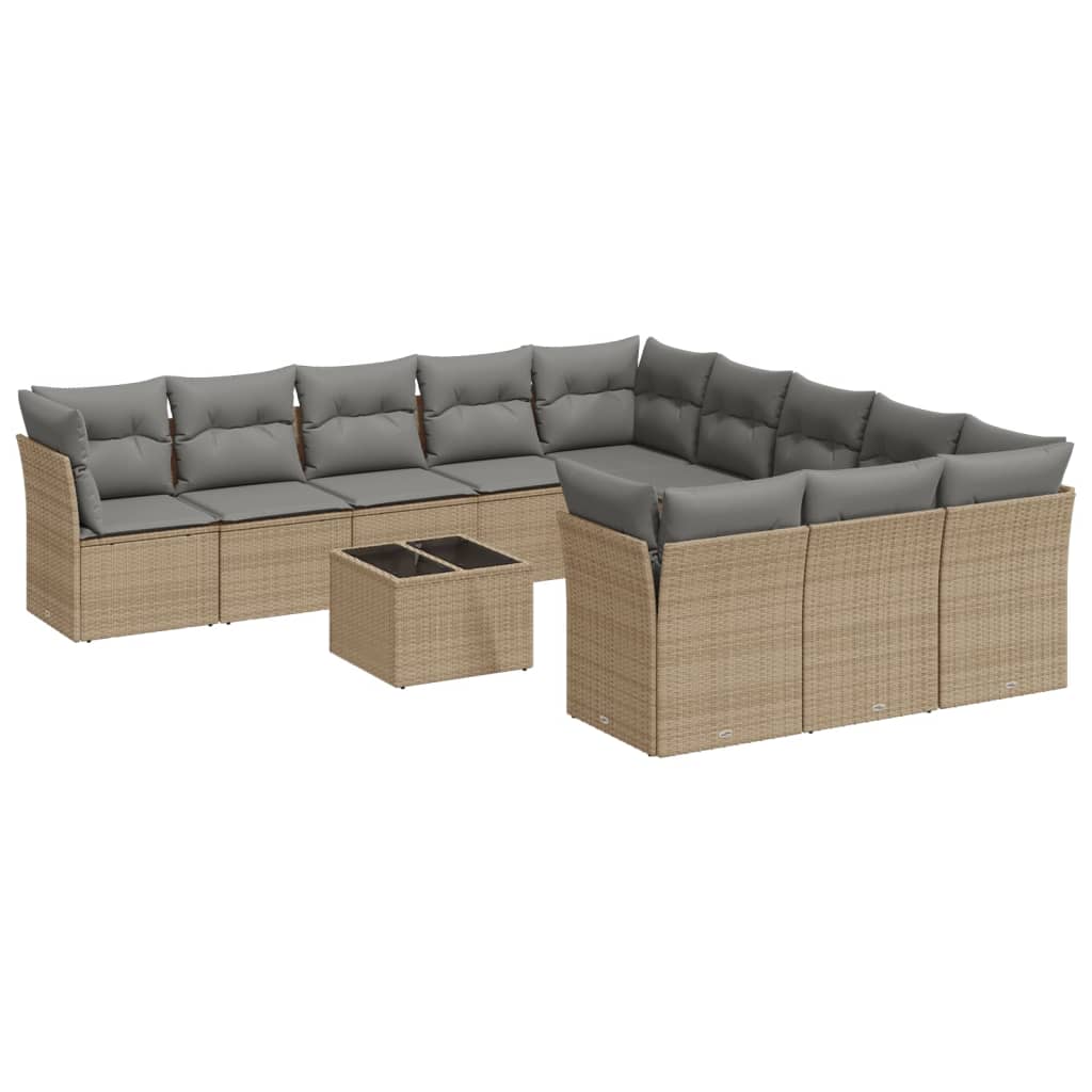 12-delige Loungeset met kussens poly rattan beige is nu te koop bij PeponiXL, paradijselijk wonen!