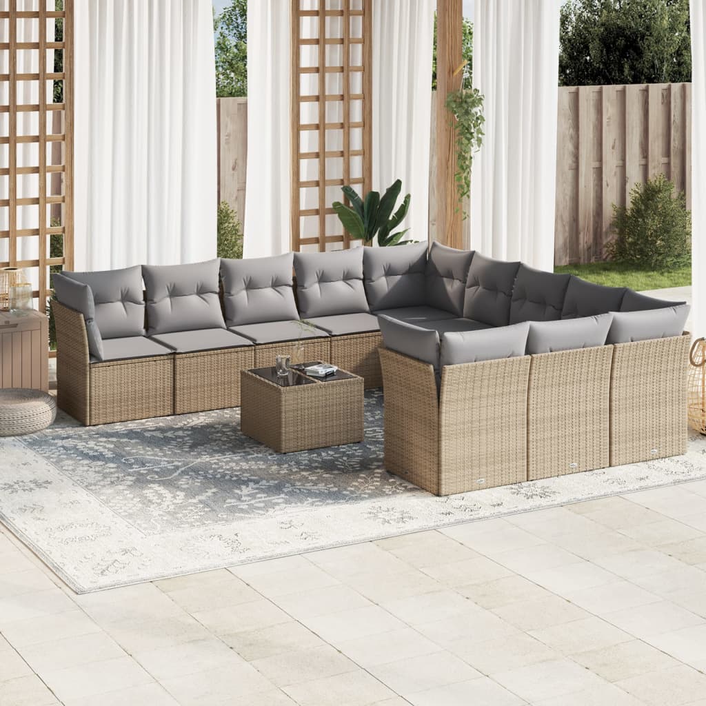 12-delige Loungeset met kussens poly rattan beige is nu te koop bij PeponiXL, paradijselijk wonen!